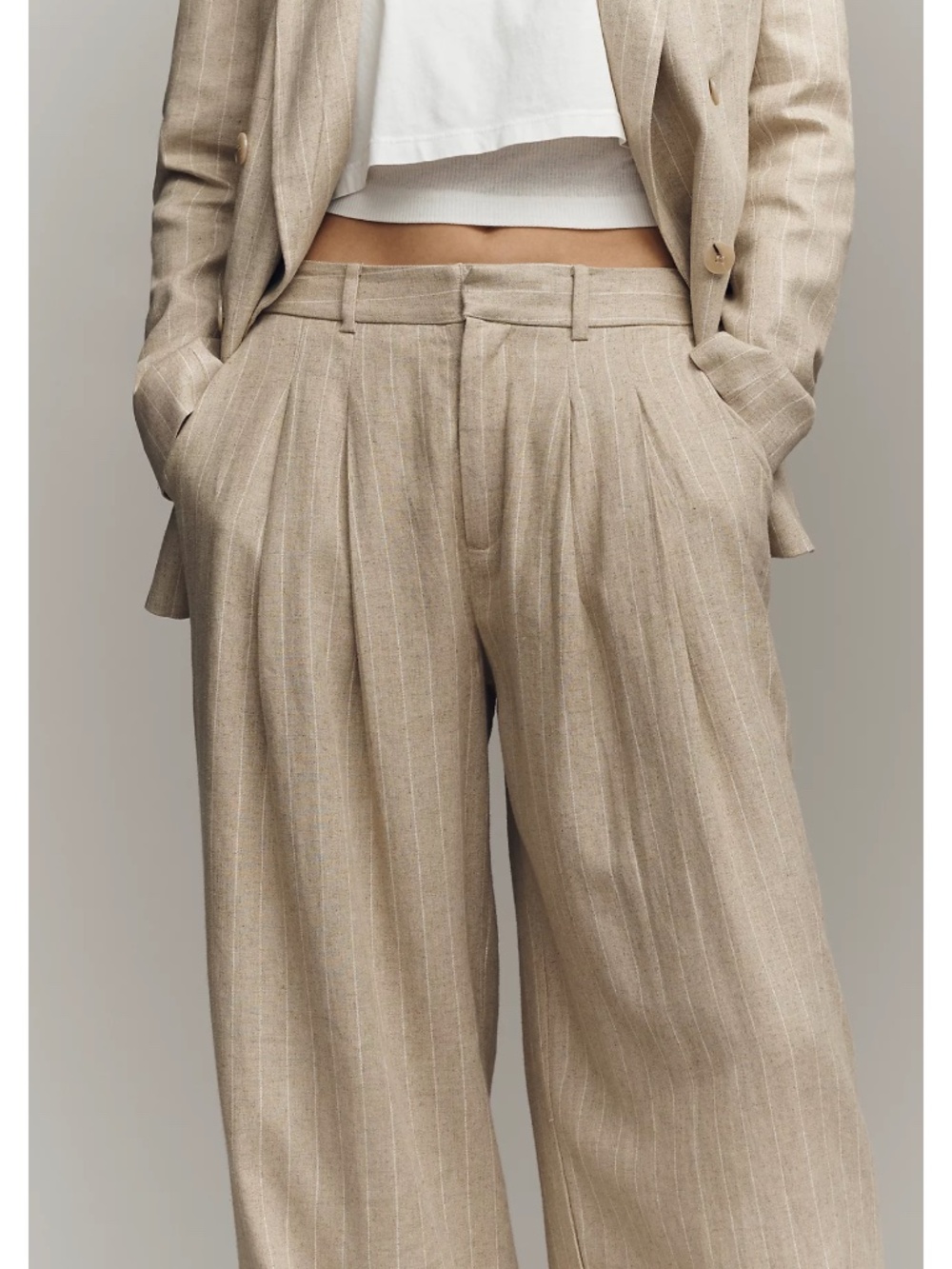 Maeve Avery Linen Blend Stripe Twill Wide Leg Pleated Pants Size XS Petite - Picture 4 of 16